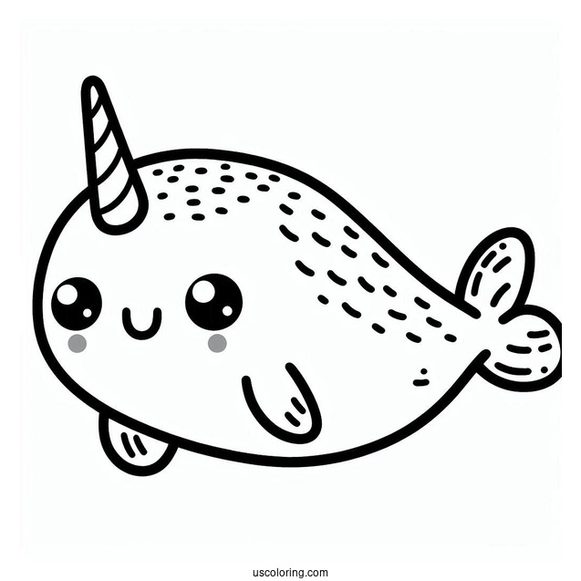 Easy Cartoon Narwhal Coloring Page For Preschoolers