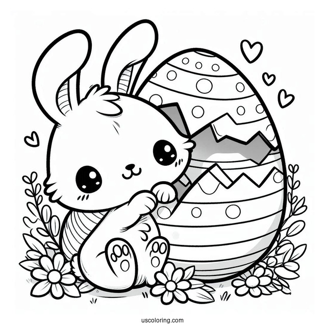 Kawaii Easter Bunny Coloring Page Hatching From Easter Egg