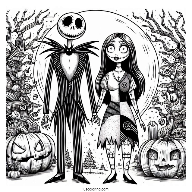 Detailed Jack And Sally Coloring Page
