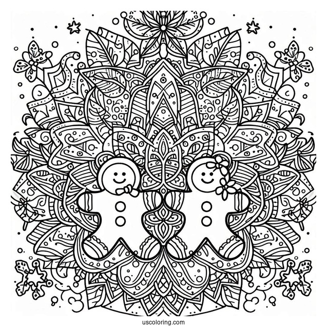 Full Page Gingerbread Christmas Mandala Coloring Page