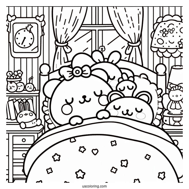 Detailed Pompompurin And Friends Sleeping In Bedroom