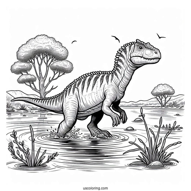 Spinosaurus Coloring Page Wading Through The Water