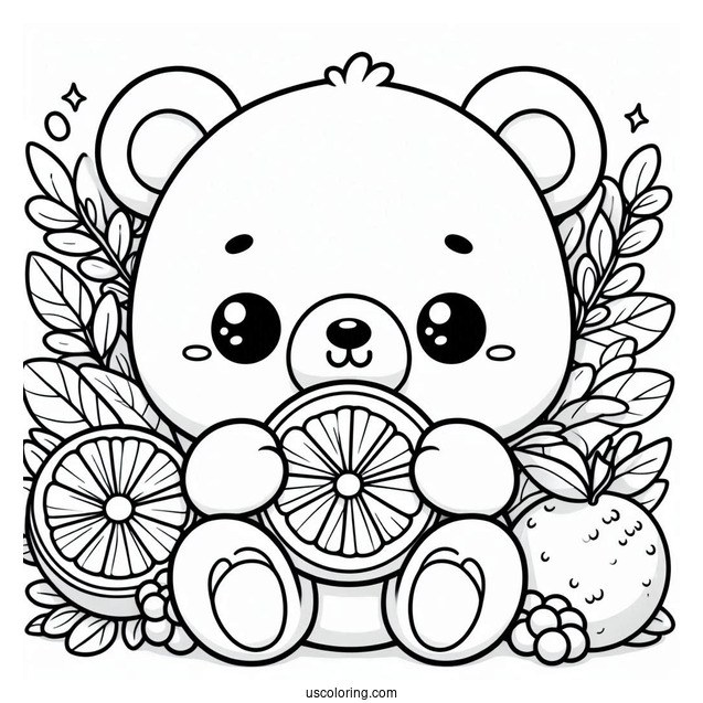 Cute Coloring Page Cartoon Bear Eating Orange Slice