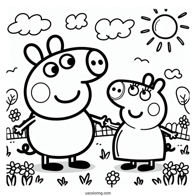 Peppa Pig And George Coloring Sheet