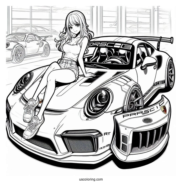 Easy Porsche Coloring Page GT3 RS For Kids