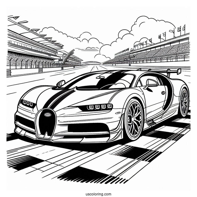 Bugatti Coloring Page Chiron On Race Track
