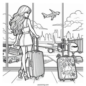 Travelling Barbie At Airport To Color