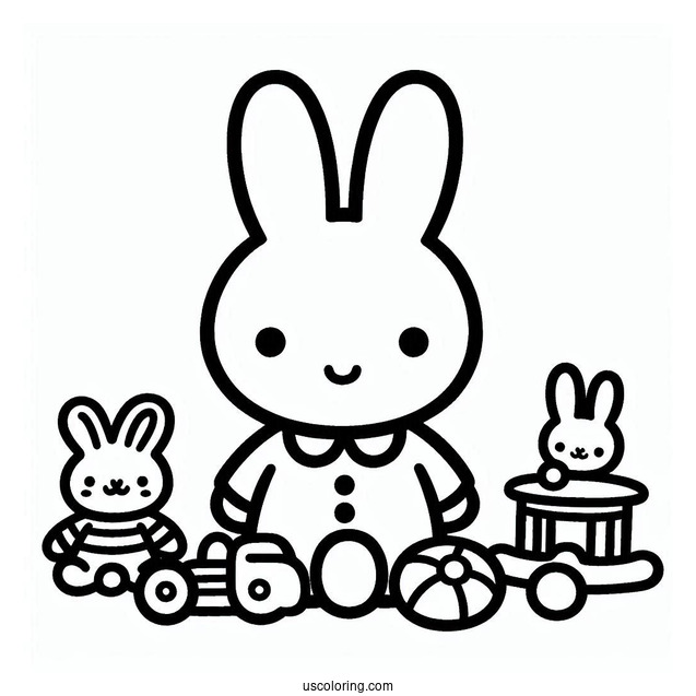 Simple Miffy Coloring Page With Toys For Preschoolers