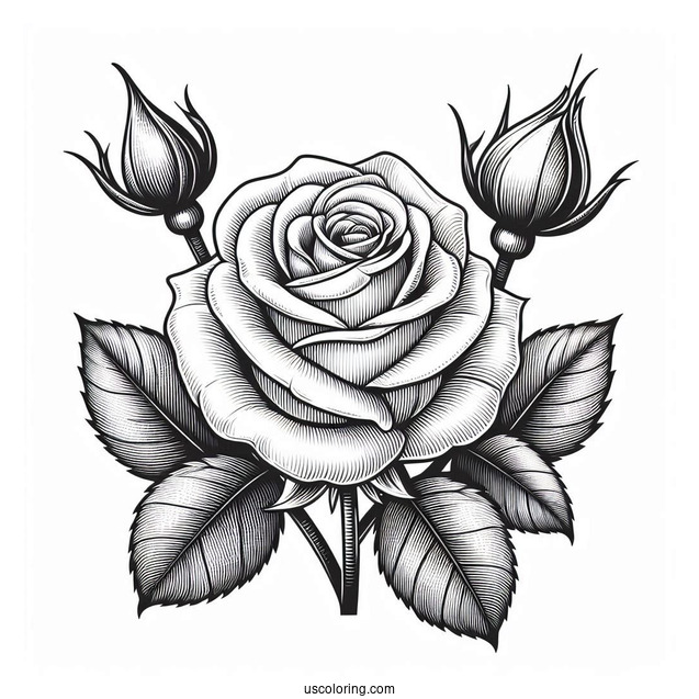 Realistic Rose Coloring Page
