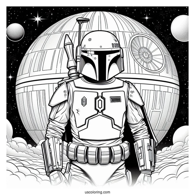 Boba Fett Standing In Front Of Death Star