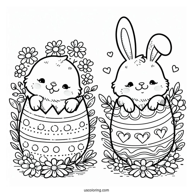 Easter Coloring Page Of Cute Easter Bunny Coming Out Of Egg