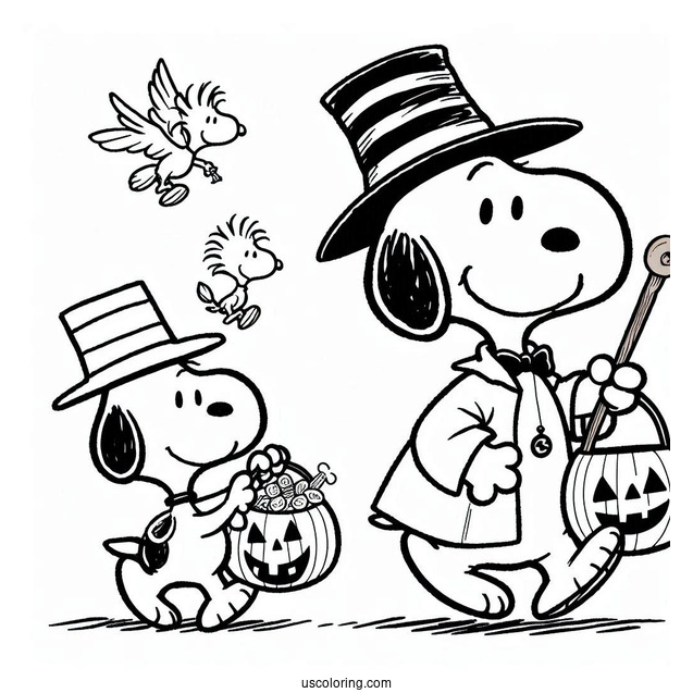 Snoopy And Woodstock Trick Or Treating During Halloween