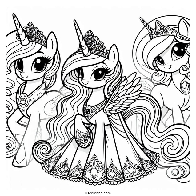 Princess Celestia Coloring Page And Princess Luna In Dresses