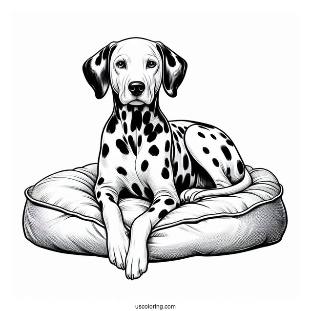 Realistic Dalmatian On Dog Bed Coloring In