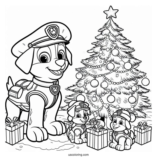 Paw Patrol Dog Around Christmas Tree To Color