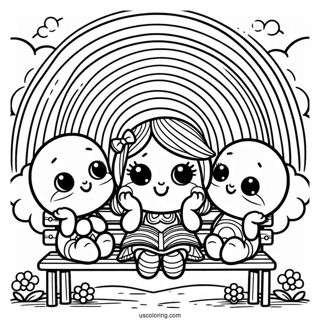 Rainbow Friends Coloring Page Watching Rainbow Babies On A Bench