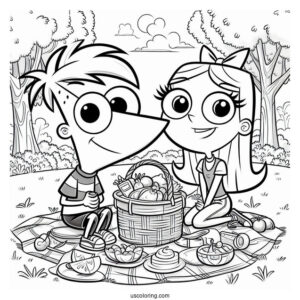 Phineas And Ferb Coloring Page And Candace On A Picnic For Kids