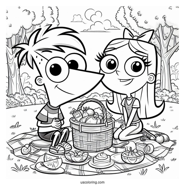 Phineas And Ferb Coloring Page And Candace On A Picnic For Kids