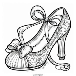 Cinderella s Glass Slipper With Bow Coloring Sheet For Kids