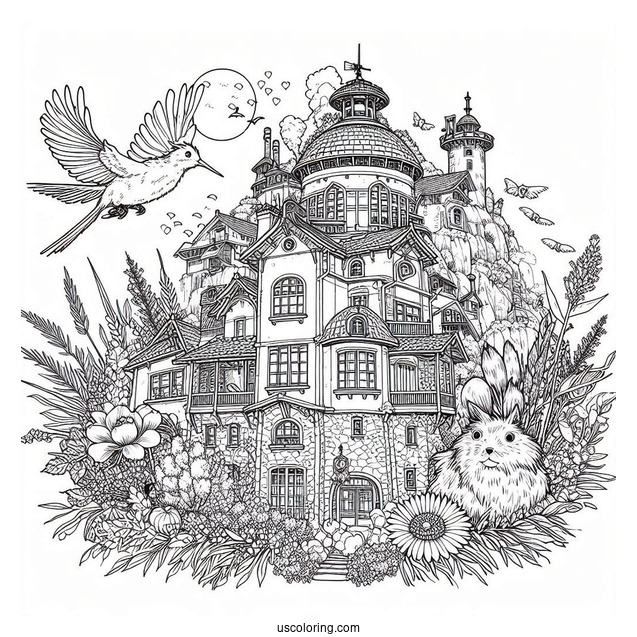 Studio Ghibli Coloring Page of Detailed Howl s Moving Castle