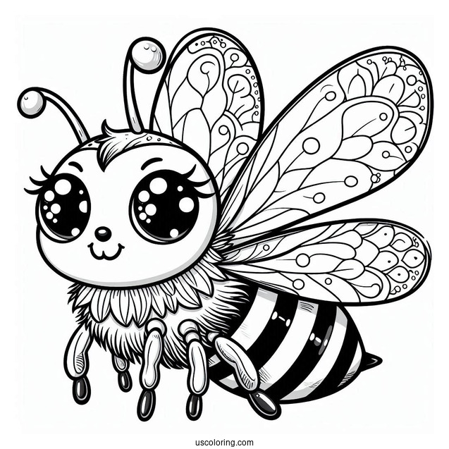 Large Bee Coloring Page With Glossy Eyes