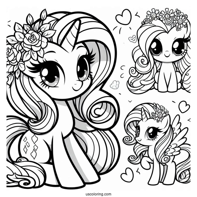 Cute With Fluttershy With Rarity Coloring Page For Kids