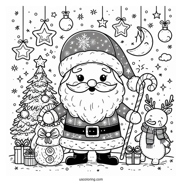 Happy Holidays With Santa To Color