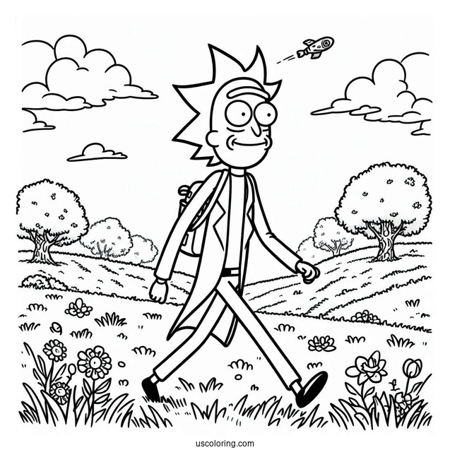 Rick Walking In Field Coloring Sheet