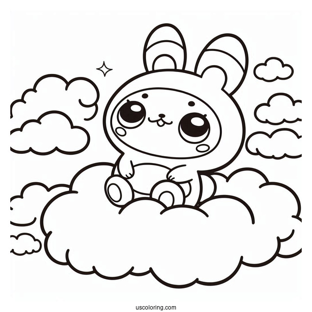 Easy Pororo Coloring Page In The Clouds For Kids