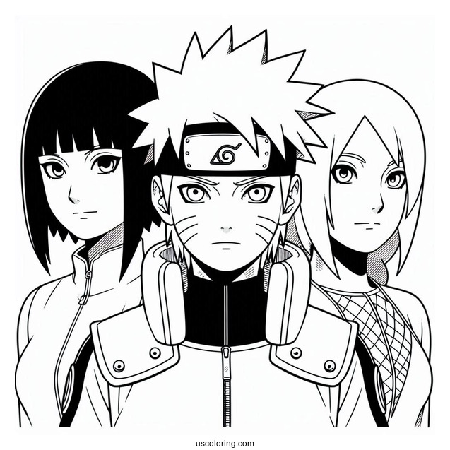 Kakashi Coloring Page Of Obito, Rin, Minato, And Young Naruto For Kids