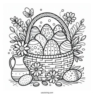 Easter Coloring Page Of Simple Easter Eggs In A Large Basket For Kids