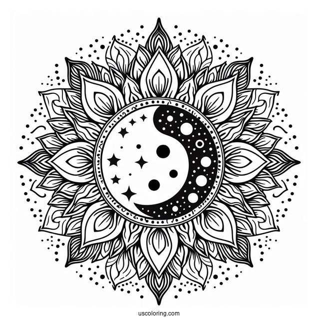 Sun Mandala With Normal Sun Coloring Page
