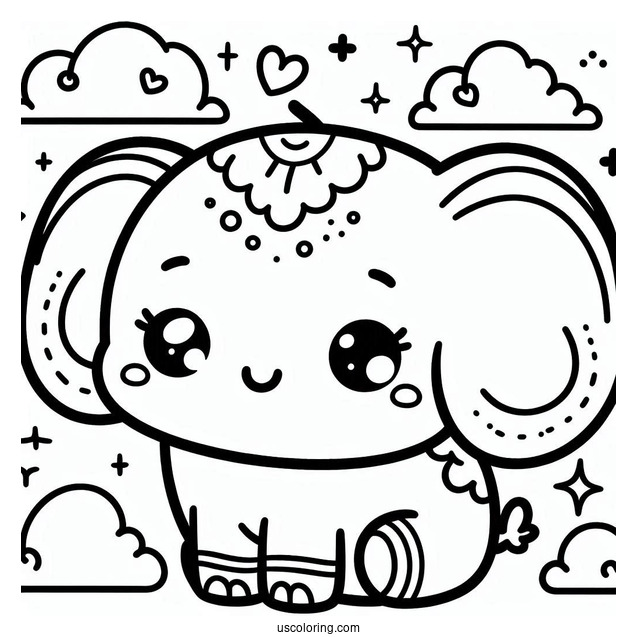 Cute Kawaii Elephant Coloring Sheet For Toddlers