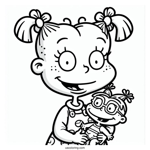 Rugrats Coloring Page Of Simple Angelika Pickles Smiling While Holding Doll