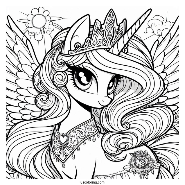 Princess Celestia Coloring Page Close Up With Detailed Main