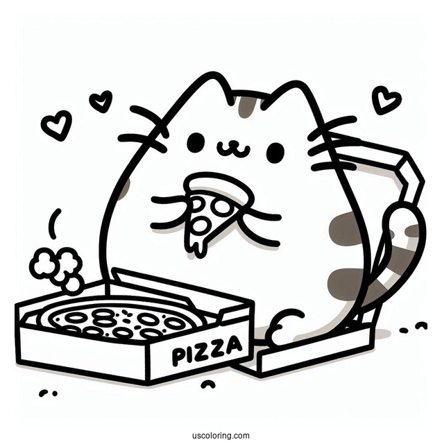 Coloring Page Of Pusheen Eating Pizza In Box