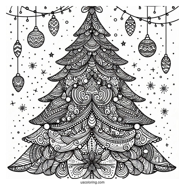 Christmas Tree Zentangle To Color