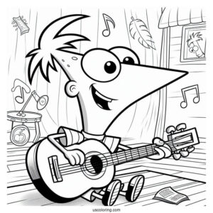 Ferb Phineas And Ferb Coloring Page Playing The Guitar