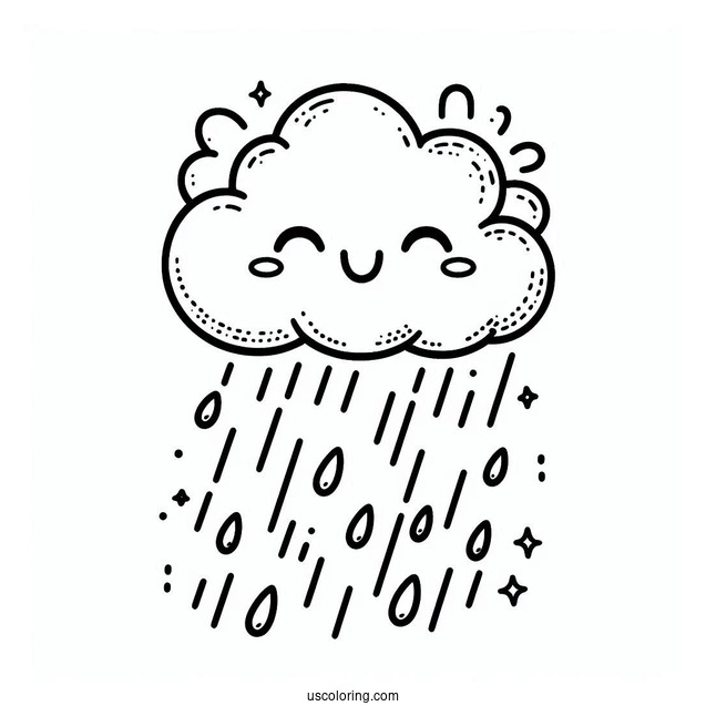 Rain Coloring Page Falling From Happy Cloud