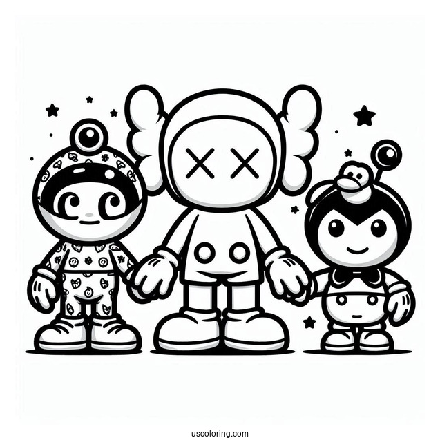 KAWS Coloring Page Astro Boy, Elmo, And Pinocchio For Kids