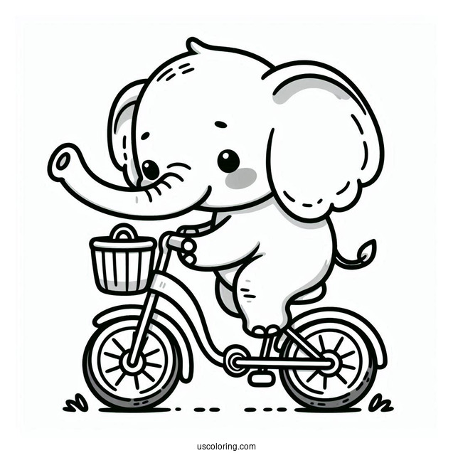 Cute Elephant On A Small Bicycle Coloring Page