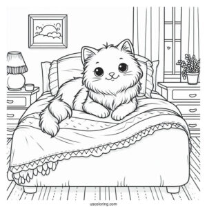 Cat Lying On Bed Coloring Sheet