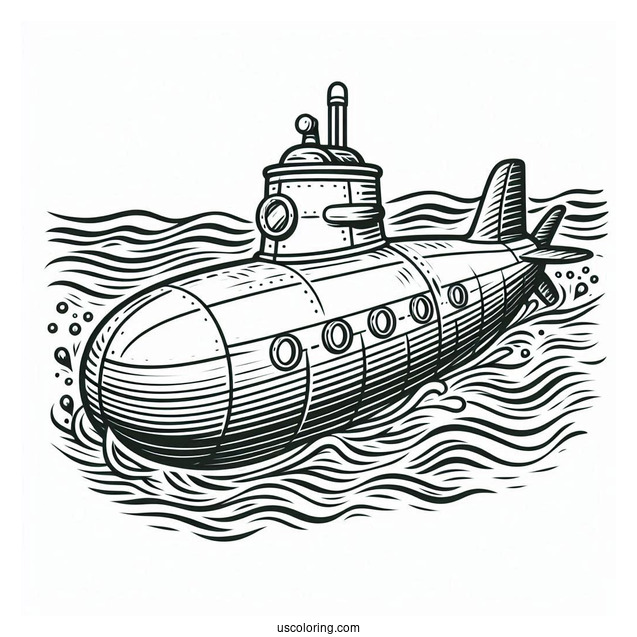 Easy Outline Of Submarine Coloring Page Surfacing From The Water