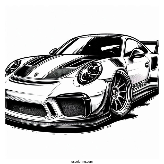 Easy Porsche Coloring Page GT3 RS For Kids