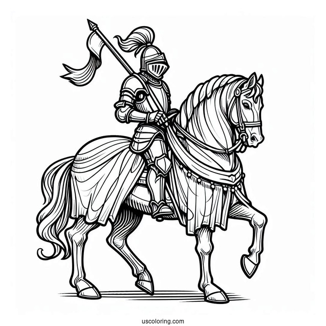 Coloring Sheet Of Knight With Lance On A Horse
