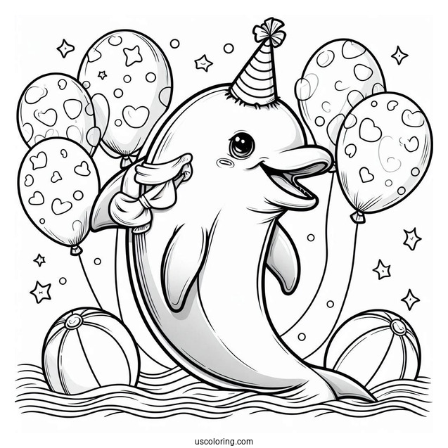 Dolphin Wearing Party Hard With Balloons