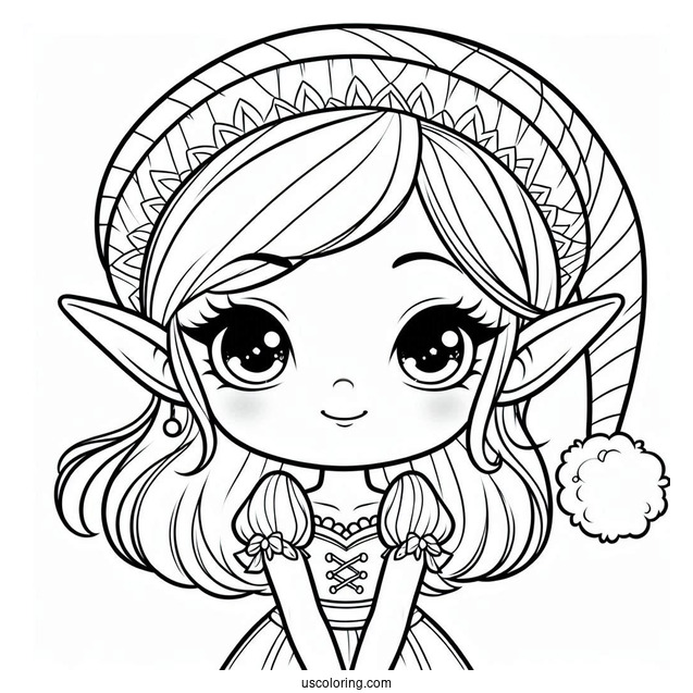 Coloring Sheet Of a Girl Elf To Color