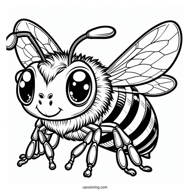 Large Bee Coloring Page With Glossy Eyes