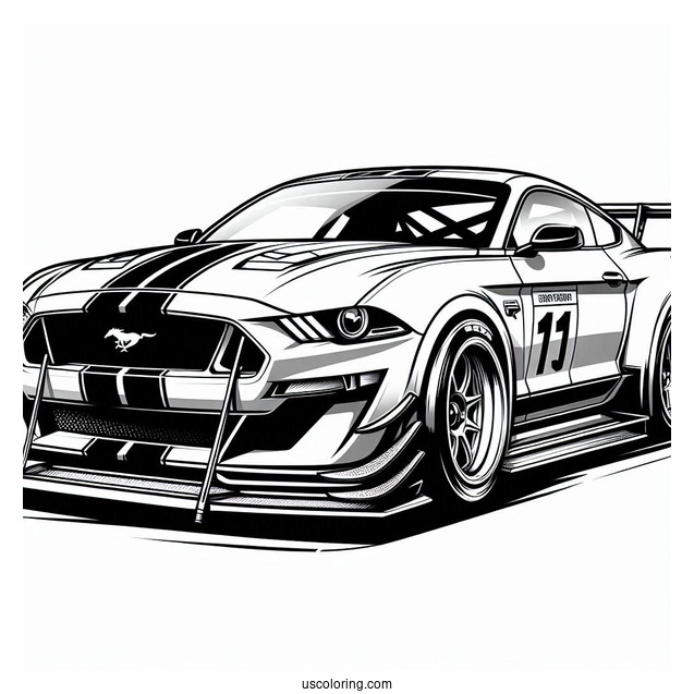 Ford Mustang Race Car With Big Spoiler To Color