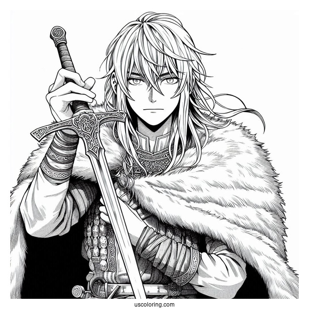Manga Coloring Page Of Vinland Saga Thorfinn Holding Dagger